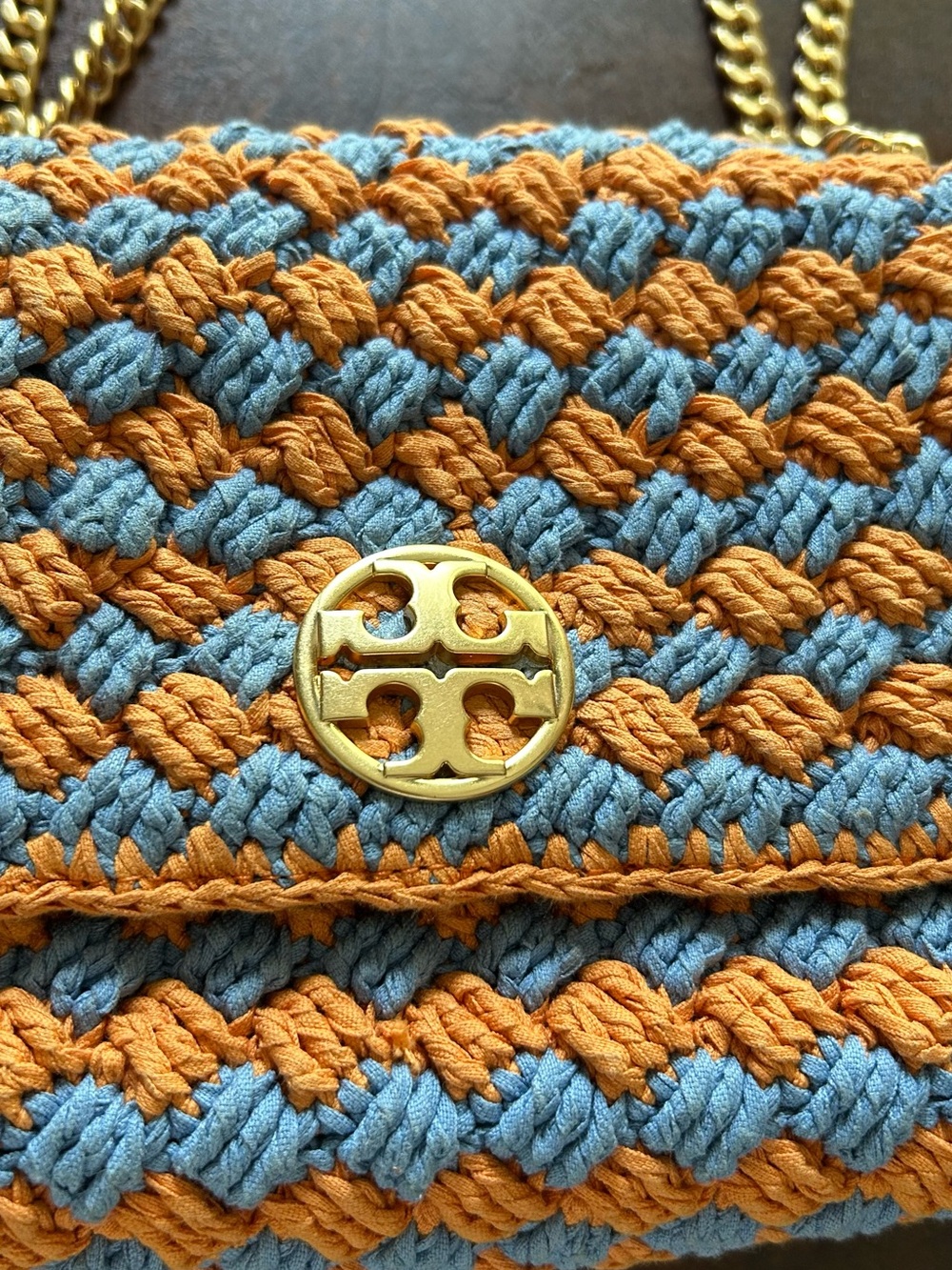 Tory Burch Blue and Orange Crochet Chain Shoulder Bag kira - Picture 2 of 10